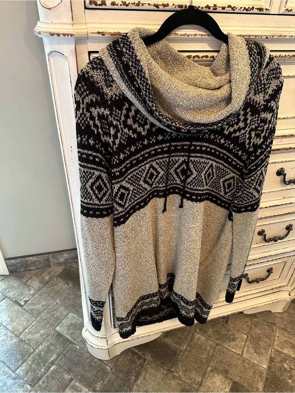 Maurices Black and Gray Fair Isle Cowl-Neck Sweater